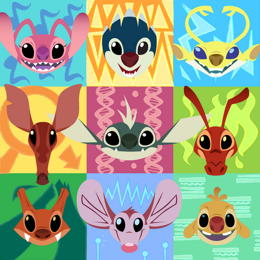 ambiguous_gender antennae_(anatomy) black_eyes blue_background blue_body blue_eyes blue_tongue brown_nose ear_markings facial_markings fangs female green_background green_body green_nose grey_nose head_markings male markings no_sclera notched_ear open_mouth open_smile pink_background pink_body pink_nose pink_tongue purple_nose purple_tongue red_body red_nose sharp_teeth simple_background smile solo teeth tongue yellow_background yellow_body tymime cc-by-nc-nd creative_commons disney lilo_and_stitch angel_(lilo_and_stitch) chopsuey_(lilo_and_stitch) finder_(lilo_and_stitch) melty_(lilo_and_stitch) reuben_(lilo_and_stitch) shush_(lilo_and_stitch) sparky_(lilo_and_stitch) spike_(lilo_and_stitch) yang_(lilo_and_stitch) alien experiment_(lilo_and_stitch) 1:1 2018 headshot_portrait hi_res portrait female_(lore) male_(lore)