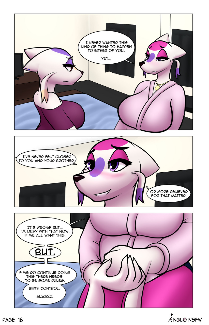 anthro bathrobe bed big_breasts blush breasts clothed clothing dialogue duo female fur furniture hair jewelry markings mole_(marking) necklace purple_hair robe smile speech_bubble text whiskers white_body white_fur anglo nintendo pokemon delia_(anglo) sapphire_(anglo) generation_5_pokemon mienshao pokemon_(species) shiny_pokemon comic english_text hi_res daughter_(lore) mother_(lore) mother_and_child_(lore) mother_and_daughter_(lore) parent_(lore) parent_and_child_(lore) parent_and_daughter_(lore)