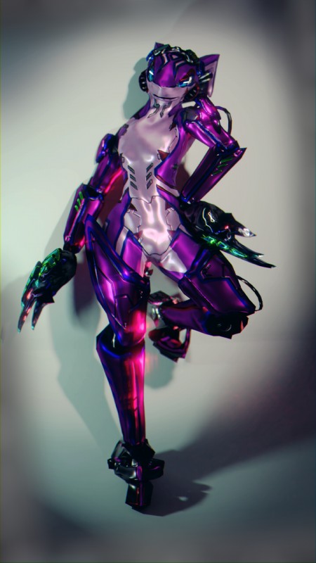 ambiguous_gender blue_eyes chromatic_aberration claws cybernetics machine purple_body purple_skin simple_background solo sdx3 randrana living_machine 2019 3d_(artwork) 9:16 digital_media_(artwork) hi_res