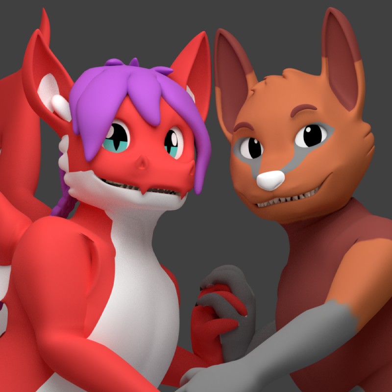 anthro duo hand_holding smile wings yok mythology azaly marcus_mordecai canid canine dragon fox mammal mythological_creature mythological_scalie scalie 1:1 3d_(artwork) digital_media_(artwork)