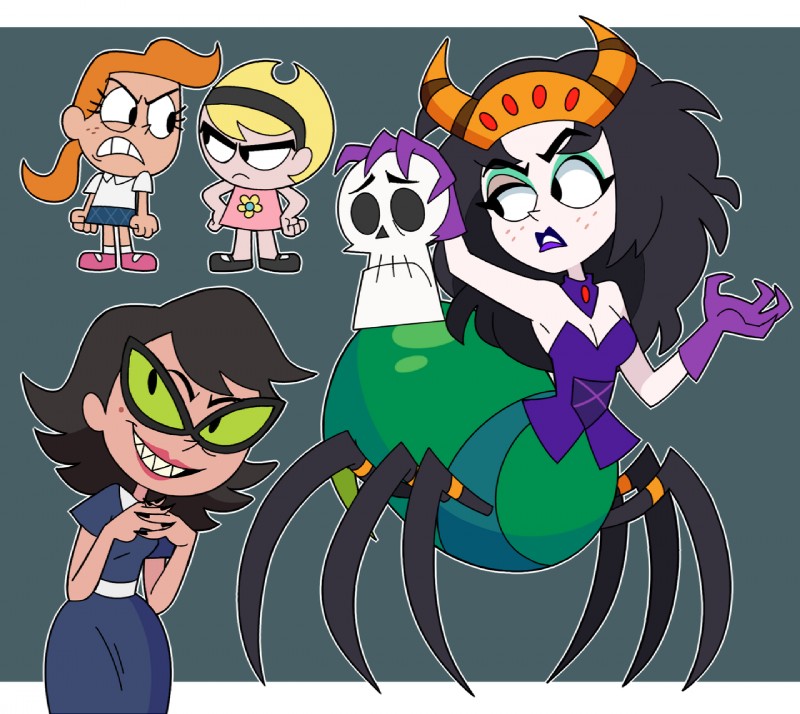 eleanor butterbean, grim, mandy, mindy, and velma green the spider queen (the grim adventures of billy and mandy and etc) created by marreeps