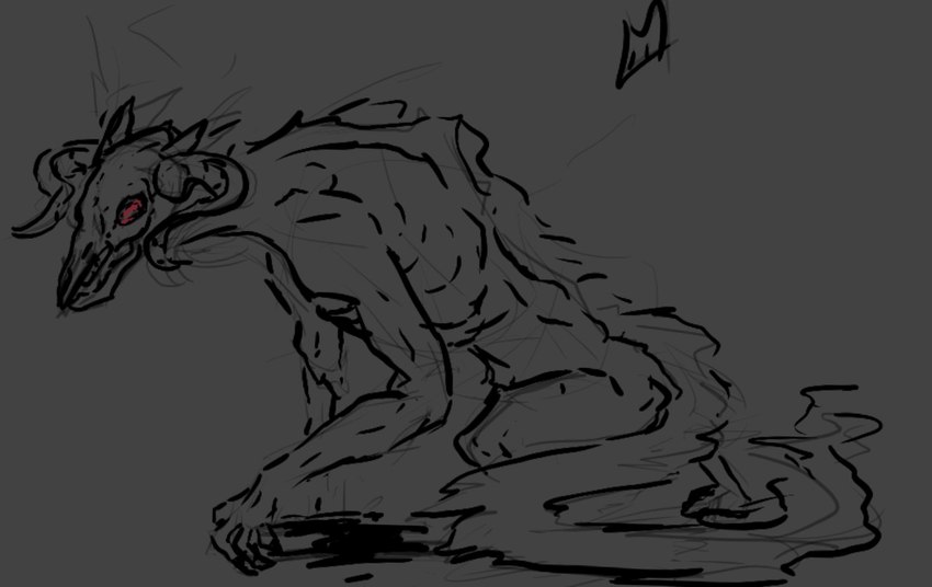 blood bodily_fluids bone demonic feral gore male skull skull_head solo danfurart american_mythology indigenous_north_american_mythology mythology north_american_mythology fey hybrid monster wendigo guide_lines hi_res sketch