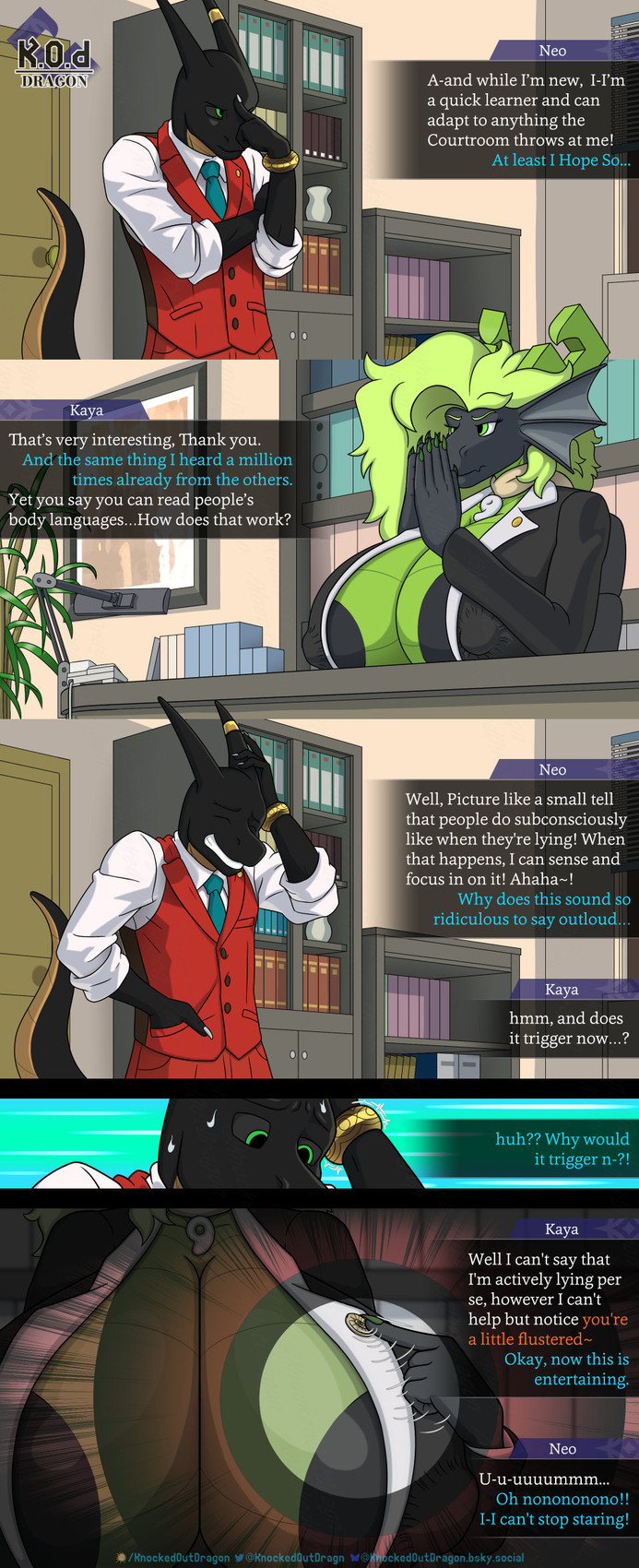 anthro areola badge big_areola big_breasts big_nipples bodily_fluids book bookshelf bracelet breast_focus breasts chair clothing desk dialogue dialogue_box door duo elbows_on_desk electronics embarrassed erect_nipples female flustered furniture furniture_lamp hands_together hands_together_elbows_apart holding_head houseplant huge_areola jewelry logo male motion_lines nipples nipples_visible_through_clothing office office_chair on_chair phone scales scaly_tail sitting sitting_on_chair standing suit sweat sweatdrop table tail text thinking_pose window worried knockedoutdragon ace_attorney capcom european_mythology mythology apollo_justice kaya_(knockedoutdragon) mia_fey neo_(phoenix777) dragon mythological_creature mythological_scalie scalie western_dragon artist_logo cel_shading comic english_text hi_res shaded watermark