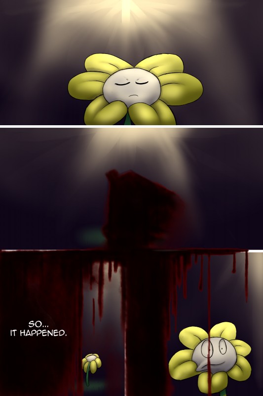 blood bodily_fluids dialogue flower logo plant subliminal text scottderg undertale undertale_(series) flowey_the_flower elemental_creature flora_fauna 2015 2:3 absurd_res comic english_text hi_res