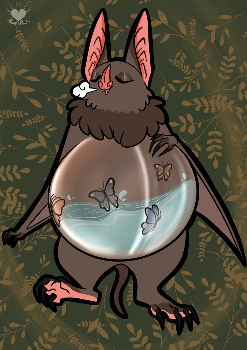 anthro belly belly_expansion expansion happy inflated_belly male solo walking water kwakapaint arthropod bat butterfly insect lepidopteran mammal hi_res