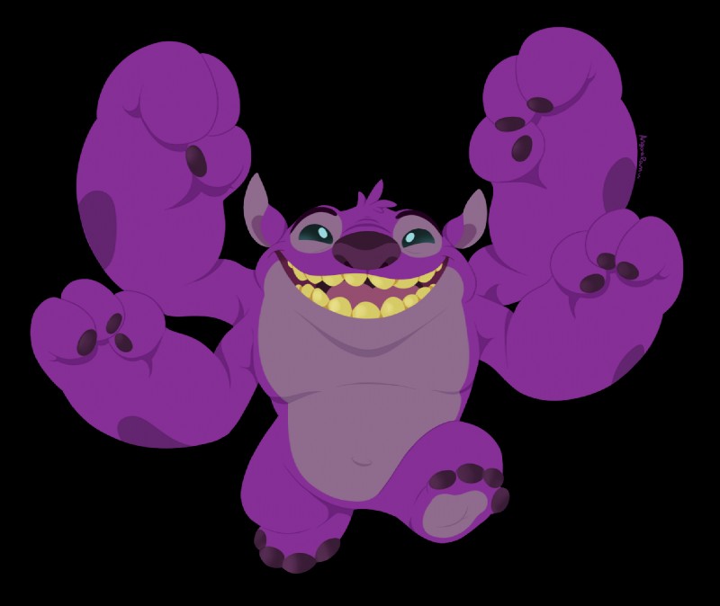 4_arms 4_toes arm_markings blue_eyes feet fur happy head_tuft looking_at_viewer markings multi_arm multi_limb muscular open_mouth open_smile purple_body purple_fur purple_nose raised_arm simple_background smile solo toes transparent_background tuft angoraram disney lilo_and_stitch kixx_(lilo_and_stitch) alien experiment_(lilo_and_stitch) 2019 alpha_channel digital_drawing_(artwork) digital_media_(artwork) lineless signature