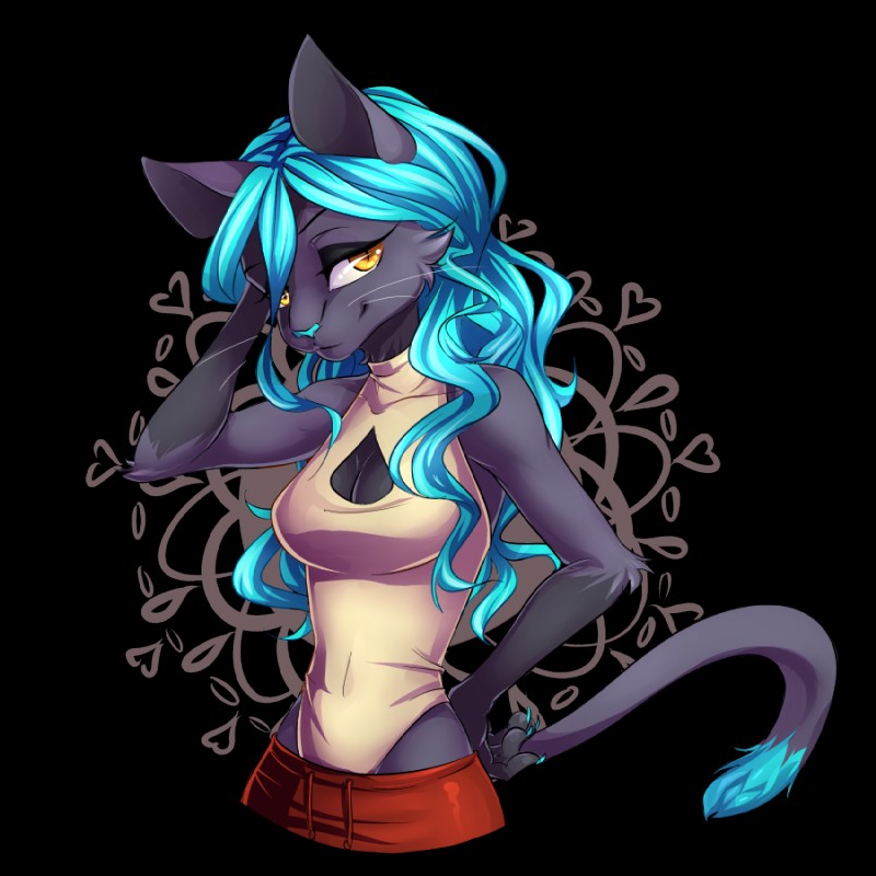 anthro black_body black_fur blue_hair blue_nose breasts female fur hair looking_at_viewer simple_background solo transparent_background yellow_eyes moenkin domestic_cat felid feline felis mammal 1:1 alpha_channel