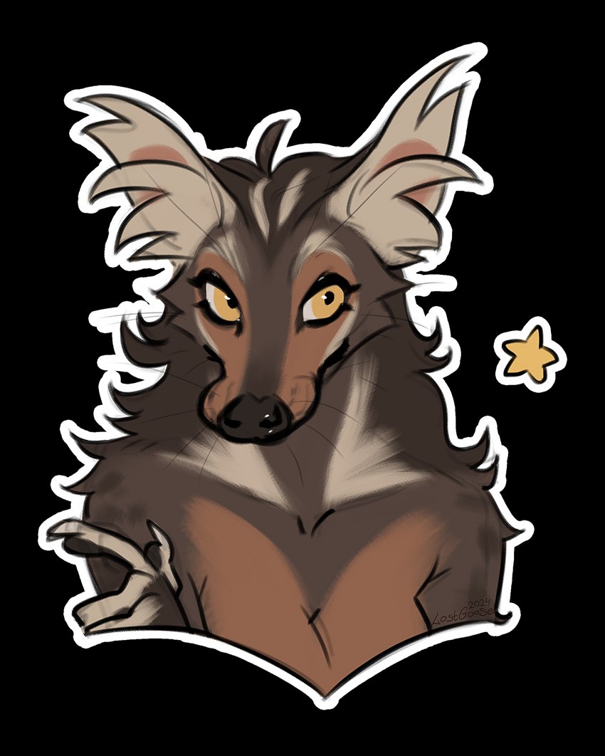 anthro female solo star_symbol sticker yellow_eyes lostgoose mammal viverrid 2024 alpha_channel hi_res portrait