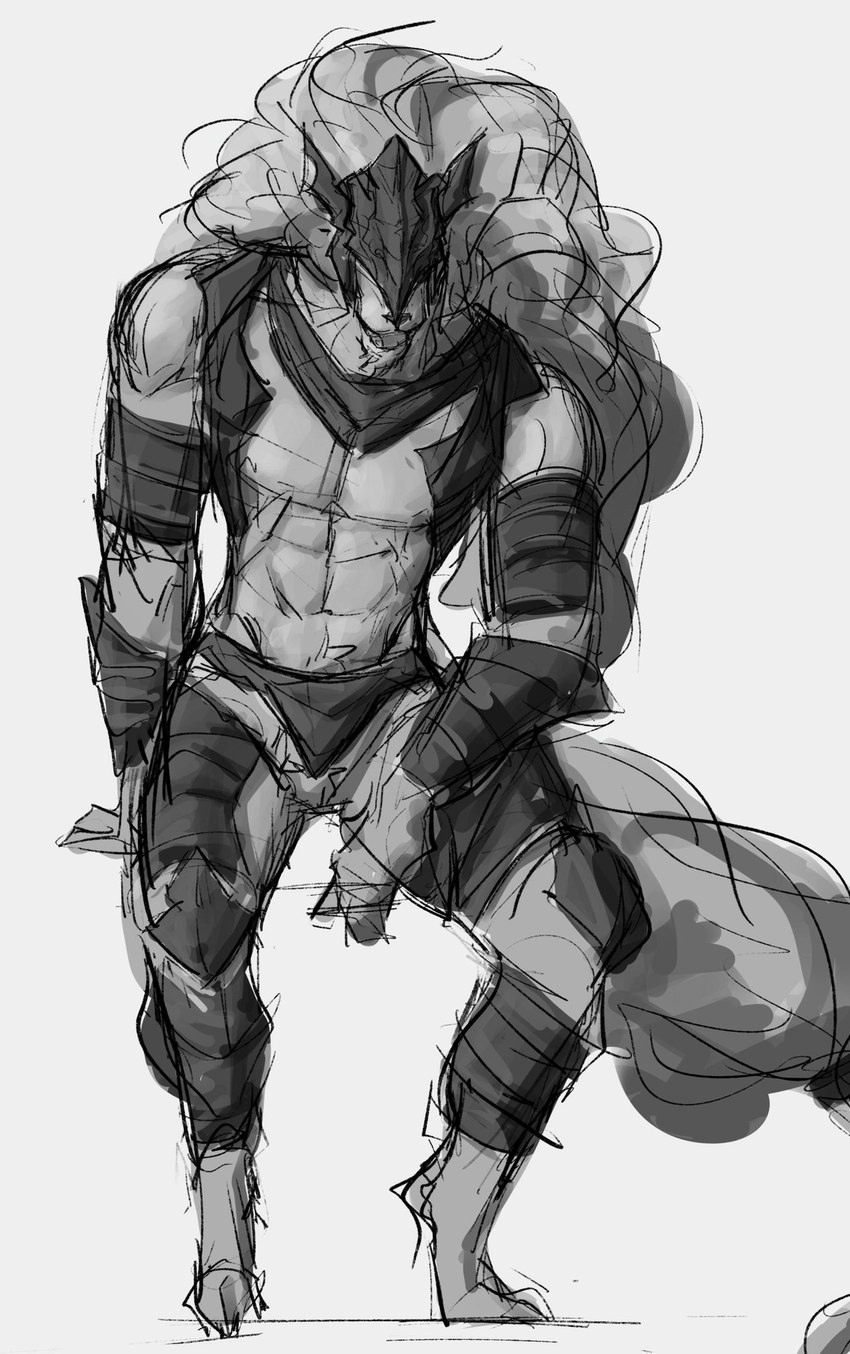 abs armor digitigrade fur headgear helmet male simple_background sitting solo tail white_background lewi_haidar elden_ring fromsoftware maliketh_(elden_ring) digital_drawing_(artwork) digital_media_(artwork) guide_lines hi_res