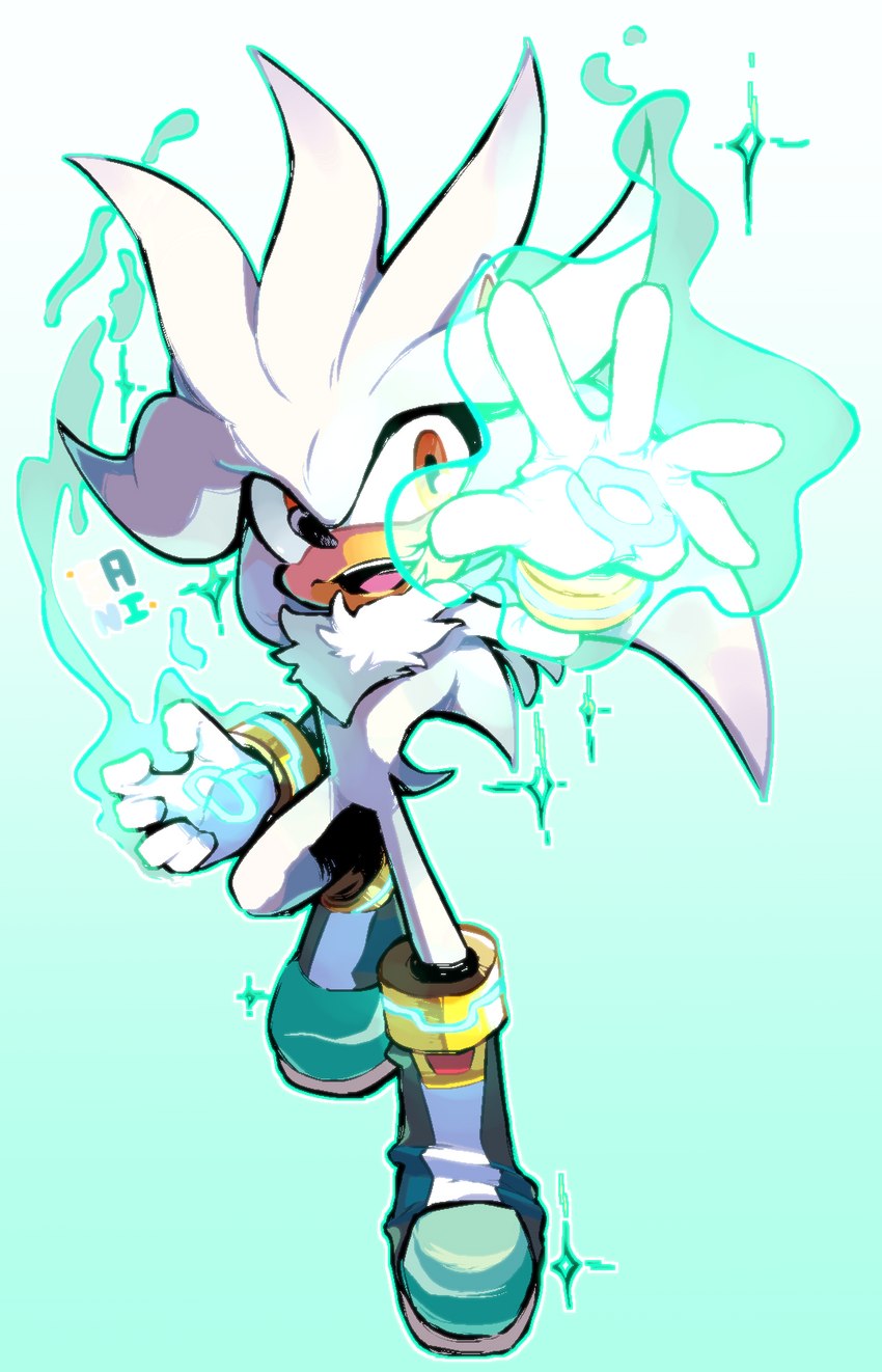 5_fingers anthro aura boots clothing fingers footwear gloves handwear male open_mouth open_smile shoes simple_background smile solo teeth tongue tuft sanikink sega sonic_the_hedgehog_(series) silver_the_hedgehog eulipotyphlan hedgehog mammal 2021 hi_res signature