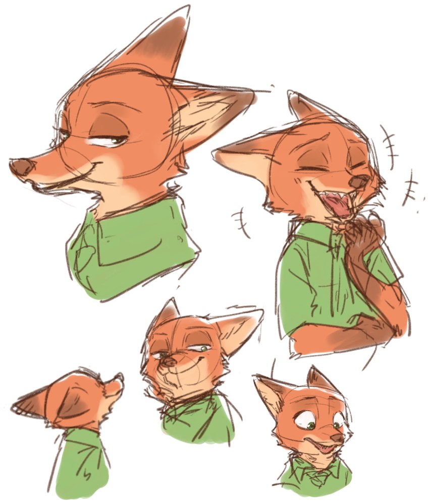 anthro clothed clothing eyes_closed fur laugh male open_mouth orange_body orange_fur simple_background solo white_background chu_twst disney zootopia nick_wilde canid canine fox mammal red_fox true_fox guide_lines hi_res