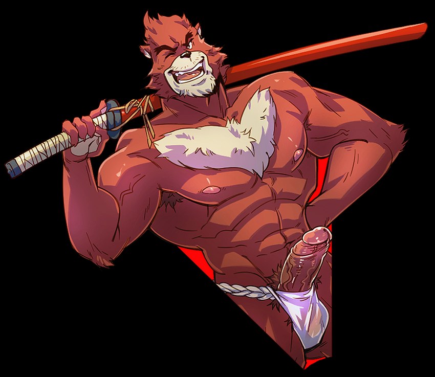 abs anthro armpit_hair asian_clothing body_hair clothing east_asian_clothing fundoshi genitals japanese_clothing male muscular muscular_anthro muscular_male nipples pecs penis solo underwear vein veiny_penis kumammoto_(artist) the_boy_and_the_beast kumatetsu bear mammal alpha_channel