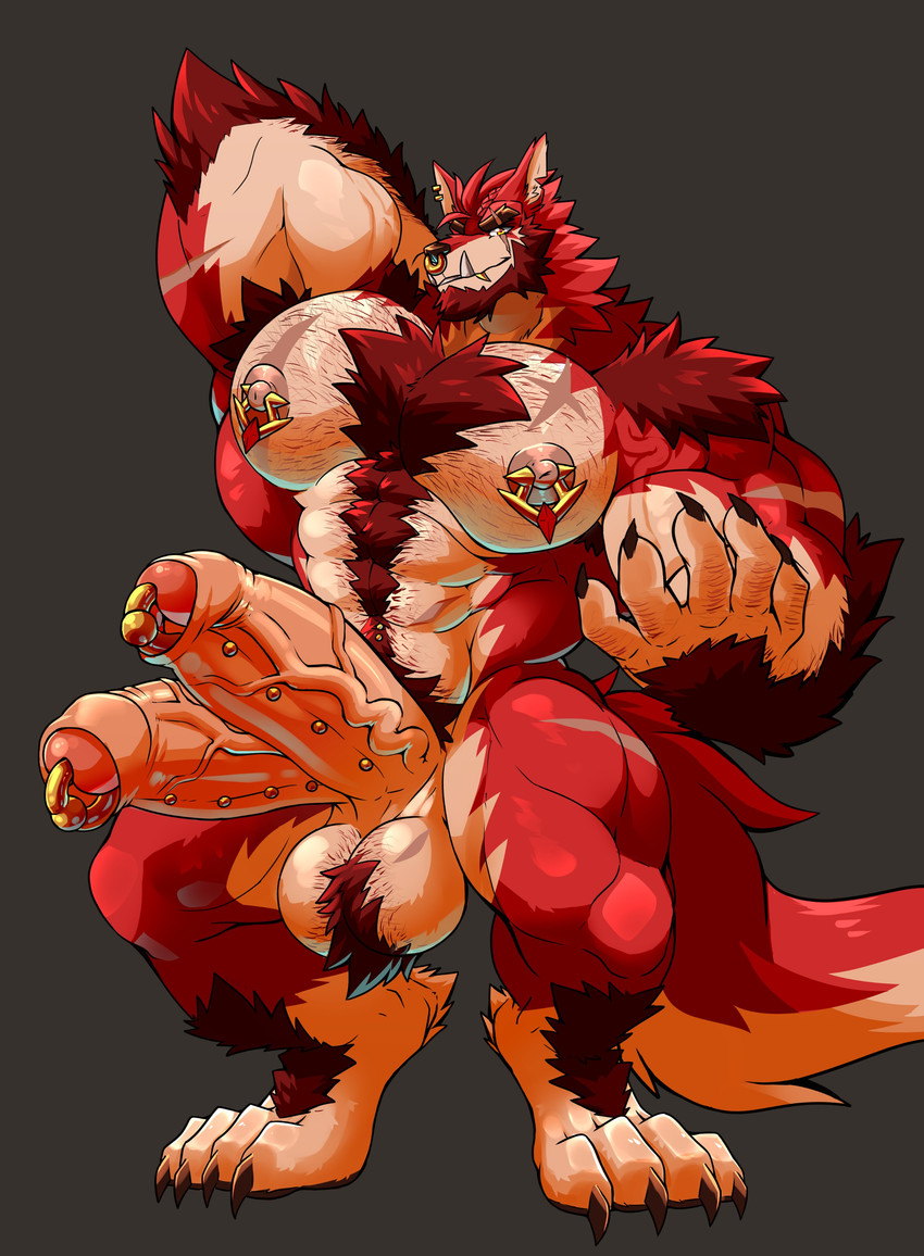 2_penises abs anthro areola arm_hair arm_tuft armpit_hair ball_tuft balls barazoku beard belly_hair big_balls big_penis body_hair chest_hair chest_tuft elbow_fur elbow_tuft facial_hair facial_piercing foreskin frenum_ladder frenum_piercing genital_piercing genitals hairy_balls hand_behind_head happy_trail humanoid_genitalia humanoid_penis ladder_piercing leg_hair looking_at_viewer male multi_genitalia multi_penis muscular muscular_anthro muscular_male nipple_piercing nipples nose_piercing nose_ring nude pecs penis penis_piercing piercing prince_albert_piercing pubes ring_piercing scar solo tuft vein veiny_penis daikitei ren_(daikitei) canid canine canis mammal wolf 2025 absurd_res hi_res