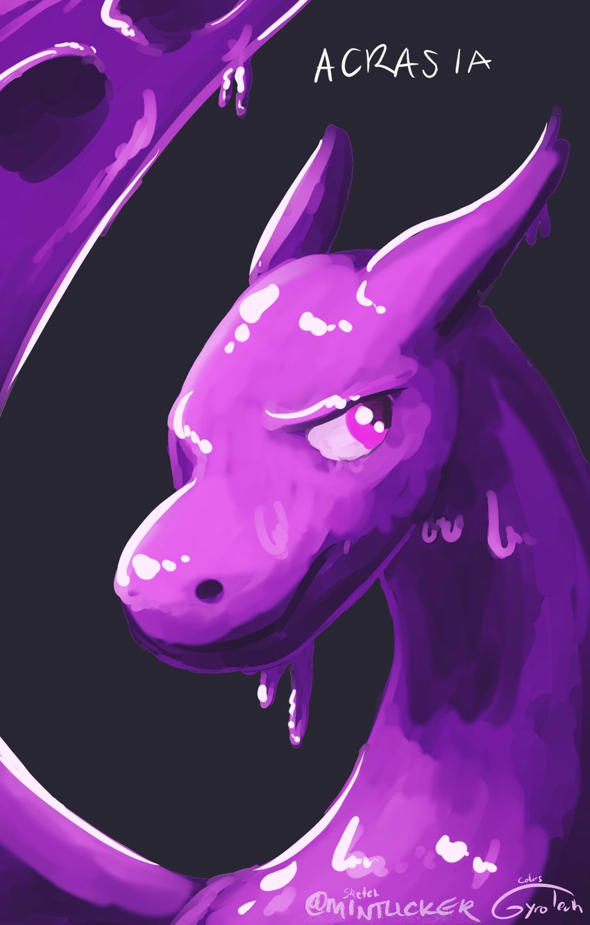 dripping female feral grey_eyes horn membrane_(anatomy) membranous_wings notched_wings purple_body solo wings gyrotech mintlicker mythology acrasia dragon goo_creature goo_dragon mythological_creature mythological_scalie scalie hi_res