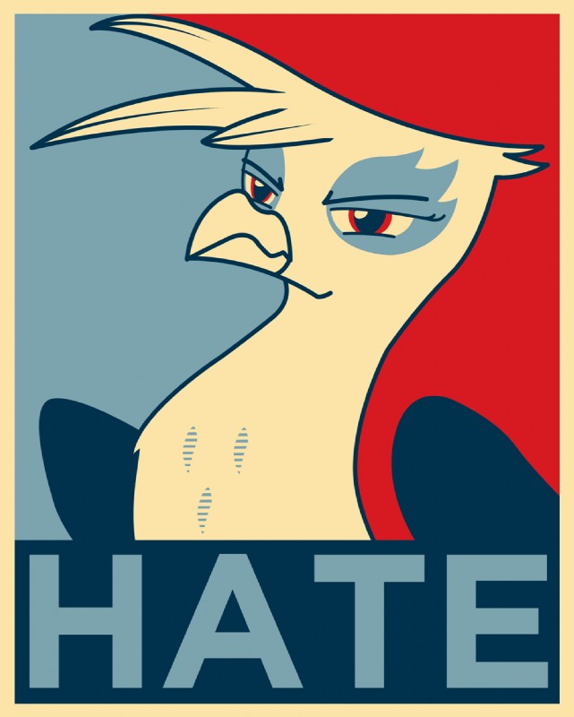 beak border election feathered_wings feathers female hate parody poster poster_template propaganda solo wings yellow_border equestria-election shepard_fairey barack_obama_"hope"_poster friendship_is_magic hasbro my_little_pony mythology gilda_(mlp) avian gryphon mythological_avian mythological_creature hi_res