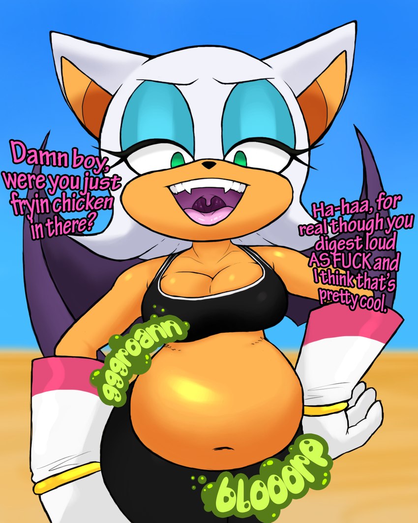 anthro anthro_pred belly big_belly big_breasts bloated blue_eyeshadow breasts cleavage clothed clothing dialogue digestion digestion_noises eyeshadow fangs female female_pred fully_inside gloves hand_on_hip handwear looking_at_belly looking_down makeup midriff navel open_mouth solo talking_to_prey taunting teeth text unseen_prey uvula vore ill-strator sega sonic_the_hedgehog_(series) were_you_frying_chicken_in_there rouge_the_bat bat mammal 4:5 digital_media_(artwork) english_text hi_res meme