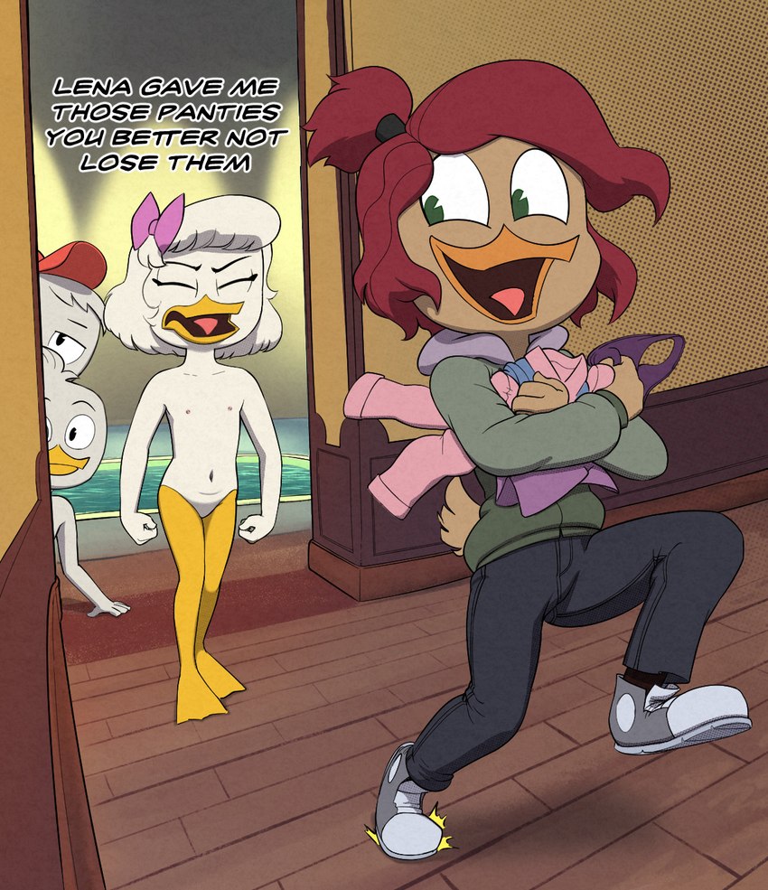 anthro clothing clothing_theft featureless_crotch female flat_chested group loli male nipples nude stealing text young drockdraw darkwing_duck disney ducktales ducktales_(2017) dewey_duck gosalyn_waddlemeyer huey_duck webby_vanderquack anatid anseriform avian bird duck 2024 english_text hi_res brother_(lore) brothers_(lore) cousins_(lore) sibling_(lore)