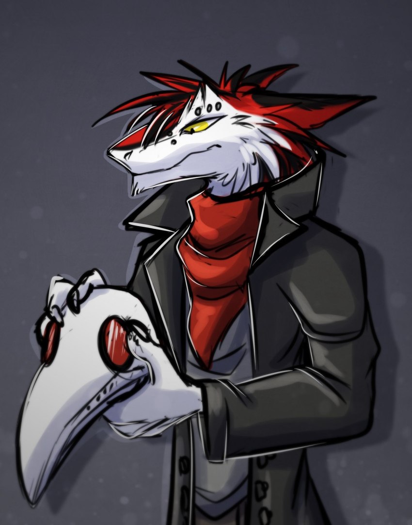 animal_mask beak_mask claws clothing male mask piercing solo standing darkarlett sergal hi_res