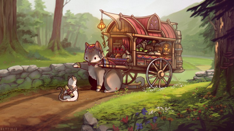 day detailed_background duo feral forest fur grass grey_body grey_fur outside plant sky tree neytirix minty_(neytirix) domestic_cat felid feline felis mammal 16:9 2020 digital_media_(artwork) hi_res video_in_description widescreen