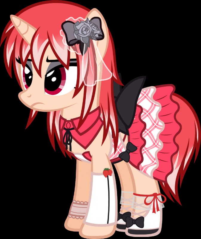 accessory clothing dress food fruit fur hair hair_accessory hair_ribbon light_body light_fur pink_eyes plant red_hair ribbons solo strawberry white_hair zacatron94 hasbro huniepop my_little_pony audrey_belrose alpha_channel hi_res