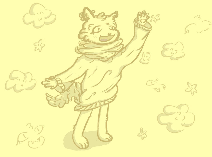 anthro clothing cloud ear_piercing gesture male pawpads paws piercing scarf solo star sweater topwear waving bzew cady_(bzew) domestic_cat felid feline felis mammal sketch