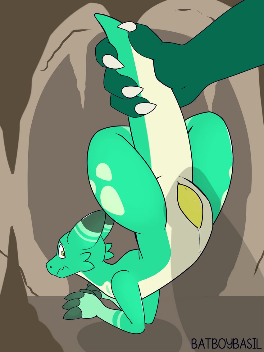 animal_genitalia anthro big_hands bodily_fluids butt carrying_another cave claws cloaca cloacal_penis cum cum_drip dripping dungeon duo erection exposed first_person_view flexible genital_fluids genitals green_body green_scales hairless held_by_tail held_up looking_at_viewer looking_back male male/male nervous nude penis precum presenting presenting_hindquarters questionable_consent raised_tail scales shocked silhouette simple_background size_difference small_waist smaller_male stalagmite submissive tail tail_pull unusual_anatomy unusual_genitalia unusual_penis vertical_cloaca wide_hips yellow_penis batboybasil kobold scalie 3:4 hi_res