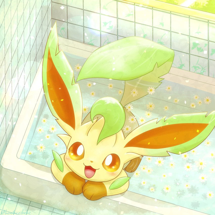 3_toes :3 ambiguous_gender bath bathing bathroom bathtub bird's-eye_view blush brown_body brown_fur day detailed_background feet feral flower fur green_ears green_tail happy head_tuft high-angle_view inside kemono leaf leaf_ears leaf_tail leg_markings looking_at_viewer markings monotone_tail multicolored_body multicolored_ears multicolored_fur no_sclera open_:3 open_mouth open_smile orange_inner_ear partially_submerged pink_tongue plant pupils quadruped smile socks_(marking) solo standing tail toes tongue tuft two_tone_body two_tone_ears two_tone_fur water white_pupils window yellow_body yellow_eyes yellow_fur kenikenikeke nintendo pokemon eeveelution elemental_creature flora_fauna generation_4_pokemon leafeon mammal pokemon_(species) 1:1 2023 colored digital_media_(artwork) hi_res portrait shaded signature