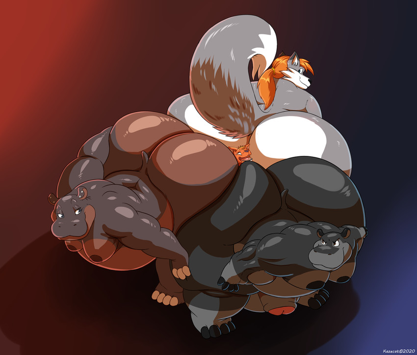 anthro bent_over between_butts big_butt biped black_body brown_body brown_skin butt butt_smother butt_to_cheek foreskin fur genitals grey_body grey_fur group hair head_on_butt huge_butt hyper hyper_butt looking_pleasured male male/male moobs obese obese_anthro obese_male orange_body orange_fur orange_hair overweight overweight_anthro overweight_male penis simple_background smothering tail white_body white_fur kazecat julian_(kazecat) oliver_(oliver) pin_e_apples rogue_(sumo_griz) canid canine canis common_hippopotamus hippopotamid mammal wolf