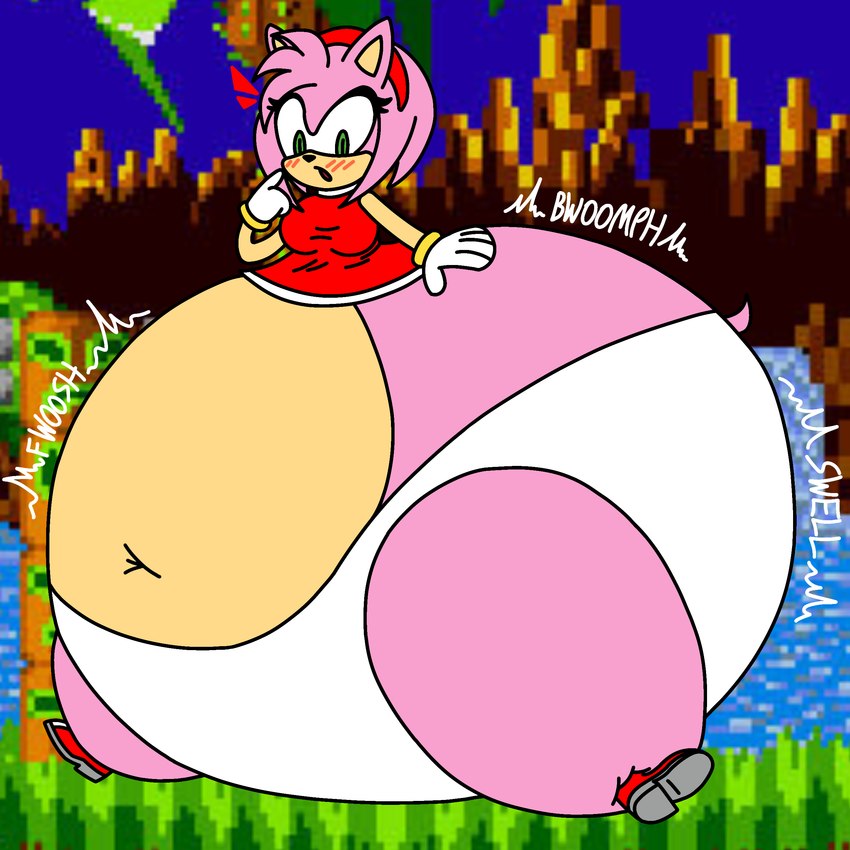 accessory anthro belly belly_expansion belly_inflation big_belly big_butt black_nose black_outline blush breasts butt butt_expansion clothing dress emanata expansion female footwear gloves green_eyes green_hill_zone hair hair_accessory hairband hand_on_belly handwear huge_belly huge_butt hyper hyper_belly hyper_butt hyper_inflation hyper_pear inflation inflation_fetish looking_down_at_self monobutt monobutt_expansion navel onomatopoeia open_mouth outline pink_body pink_hair pink_tail red_clothing red_dress screencap screencap_background short_tail solo sound_effects standing tail tan_body text white_clothing white_gloves white_handwear doubleruebenrye sega sonic_the_hedgehog_(series) amy_rose eulipotyphlan hedgehog mammal 2025 absurd_res digital_drawing_(artwork) digital_media_(artwork) flat_colors hi_res mixed_media