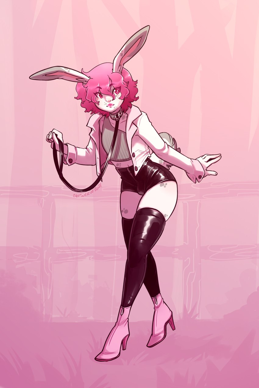 anthro clothed clothing collar footwear fully_clothed hair high_heels holding_collar holding_object latex leash male river shoes simple_background solo caninelove koda_(koda57477247) lagomorph leporid mammal rabbit 2:3 absurd_res digital_media_(artwork) hi_res shaded trans_(lore)