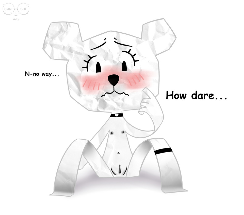 anthro blush blush_lines blushing_at_viewer collar dialogue embarrassed feet female flat_chested front_view genitals loli looking_back nervous nipples nude nude_female on_model open_mouth paper shocked simple_background sitting solo spread_legs spreading text vulva white_background white_body young young_anthro young_female saffersoft cartoon_network the_amazing_world_of_gumball teri_(tawog) bear mammal paper_creature 2024 english_text hi_res