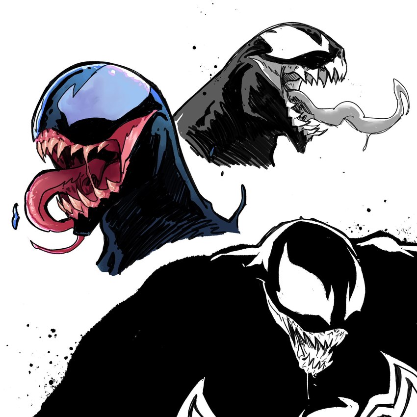 bodily_fluids dripping ink_splatter large_smile light long_tongue male muscular muscular_male not_furry open_mouth saliva saliva_drip saliva_on_tongue saliva_string sharp_teeth simple_background smile solo teeth tongue tongue_out maxspite marvel venom_(marvel) symbiote 1:1 2025 bust_portrait colored digital_drawing_(artwork) digital_media_(artwork) hi_res lighting monochrome portrait