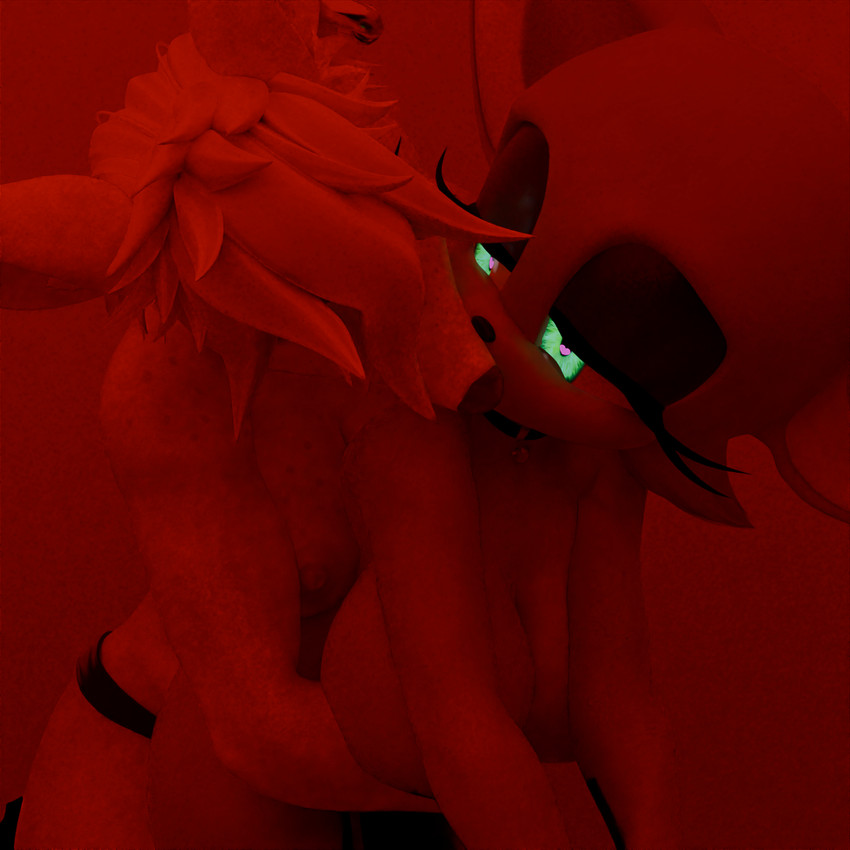 anthro bedroom_eyes biceps breasts choker duo eyelashes female female/female freckled_breasts freckled_face freckled_shoulders freckles from_behind_position fur green_eyes heart_pupils heart_symbol holding_partner jewelry kiss_on_lips kissing larger_female long_eyelashes narrowed_eyes necklace nude nude_female red_lights seductive sex sex_toy size_difference smaller_female strapon strapon_sex toying_partner white_body white_fur betterbeans_(artist) sega sonic_the_hedgehog_(series) officer_flint_(foresttherotten) rouge_the_bat bat mammal murid murine rat rodent 1:1 hi_res
