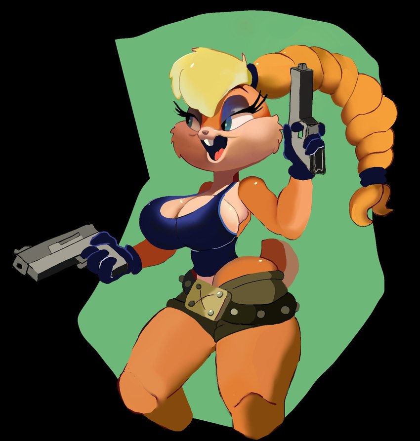 anthro bad_trigger_discipline belt big_breasts big_butt bottomwear breasts butt cleavage clothed clothing cosplay female gun hair handgun hotpants long_ears makeup mascara open_mouth pistol ponytail ranged_weapon shirt shorts side_boob small_waist solo tank_top thick_thighs topwear weapon wide_hips crabtopus looney_tunes tomb_raider warner_brothers lara_croft lola_bunny lagomorph leporid mammal rabbit hi_res