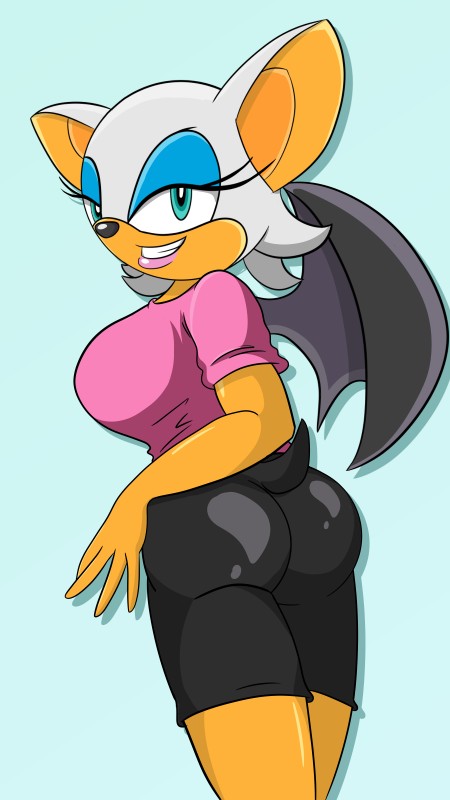 anthro butt butt_pose female looking_back pose simple_background solo wings nasiri_(artist) sega sonic_the_hedgehog_(series) rouge_the_bat bat mammal 9:16 absurd_res hi_res