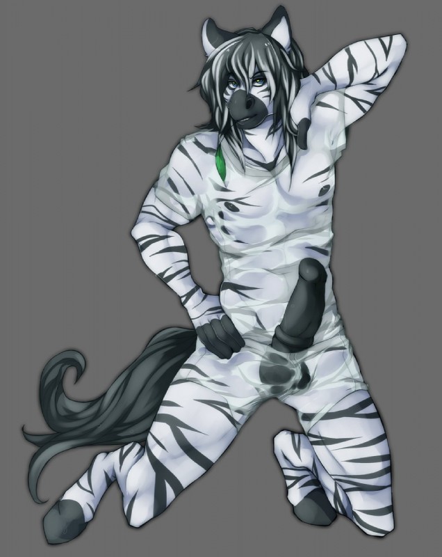 anatomically_correct anatomically_correct_genitalia anatomically_correct_penis animal_genitalia animal_penis anthro balls biped black_balls black_body black_fur black_hair black_hooves black_nipples black_penis black_stripes black_tail blue_eyes boxers_(clothing) clothed clothing equine_genitalia equine_penis erection fingerless_(marking) front_view fur genitals grey_background hair hand_on_hip hooves kneeling leaf long_hair looking_at_viewer male medial_ring multicolored_body multicolored_fur multicolored_hair nipples penis penis_poking_out pose shirt simple_background snout solo striped_body striped_fur stripes t-shirt tail topwear translucent translucent_clothing two_tone_body two_tone_fur two_tone_hair underwear white_body white_fur white_hair ookami-kun stripes_(character) equid equine mammal zebra 2012 digital_media_(artwork) full-length_portrait grey_theme hi_res pinup portrait restricted_palette