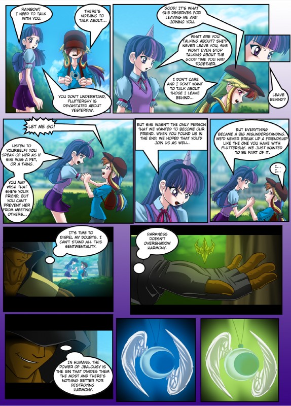 alternate_species bodily_fluids clothed clothing crown crying dialogue female hair headgear humanized jewelry multicolored_hair pendant purple_hair rainbow_hair tears text tiara two_tone_hair mauroz friendship_is_magic hasbro my_little_pony rainbow_dash_(mlp) shadowbolts_(mlp) twilight_sparkle_(mlp) human mammal comic english_text hi_res