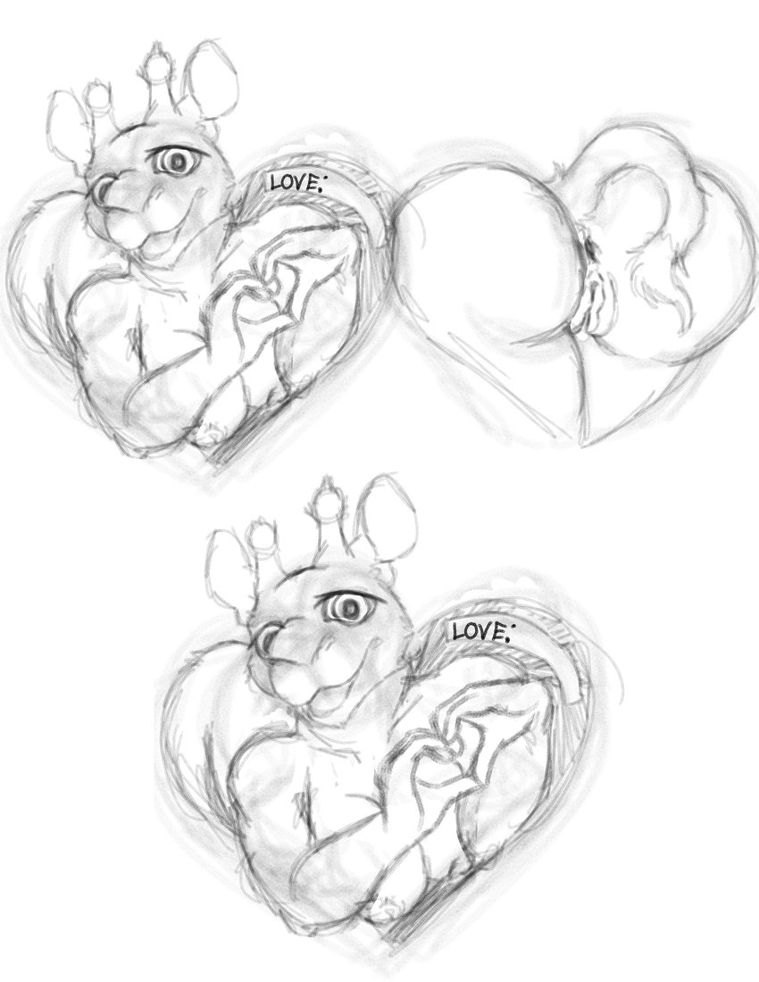 anthro anus breasts butt female genitals heart_symbol holidays horn ossicone pussy raised_tail solo tail valentine's_day_card nehocane valentine's_day giraffid mammal okapi absurd_res digital_drawing_(artwork) digital_media_(artwork) hi_res monochrome sketch unfinished