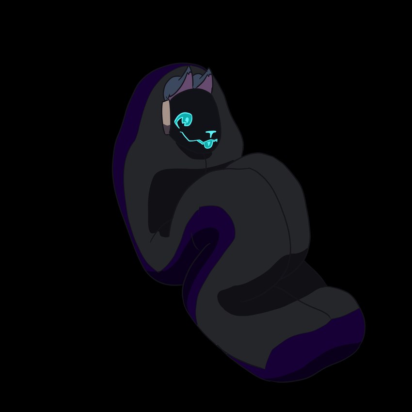 ambiguous_gender anthro blep cozy ear_squish face_only glowing glowing_eyes happy machine protogen_visor sleeping_bag solo tongue tongue_out biohound protogen 1:1 absurd_res alpha_channel digital_media_(artwork) hi_res shaded