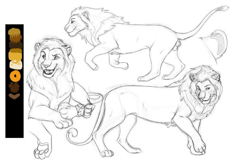 feral male side_view solo knon garra felid lion mammal pantherine model_sheet