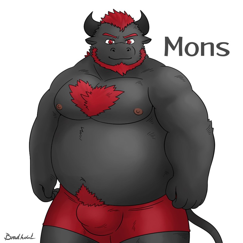 anthro beard black_body bulge clothing facial_hair humanoid_hands kemono male moobs nipples overweight overweight_male simple_background solo underwear white_background mtflying30371 bovid bovine cattle mammal 1:1 2019