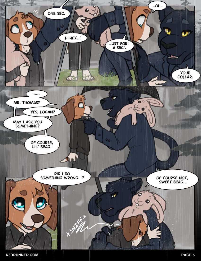 bodily_fluids crying dialogue funeral intimate outside plushie raining tears umbrella r3drunner logan_(r3drunner) thomas_(r3drunner) beagle canid canine canis domestic_dog hunting_dog mammal scent_hound colored comic hi_res