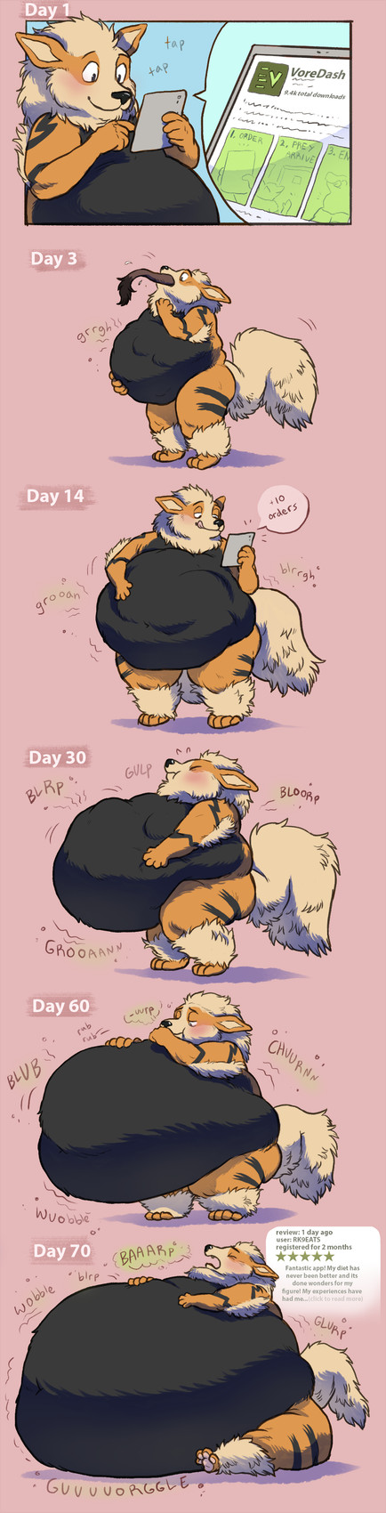 after_vore anthro belly big_belly burping digestion digestion_noises group huge_belly male overweight purple_background simple_background sitting swallowing text vore weight_gain 934 nintendo pokemon arcanine generation_1_pokemon pokemon_(species) absurd_res english_text hi_res