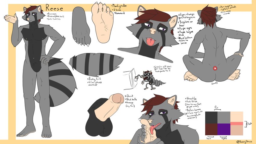 5_fingers 5_toes anthro appliance arm_tuft athletic auto_foot_lick back_muscles balls bedroom_eyes big_tail biped black_balls black_body black_fur brown_hair butt cheek_tuft claws crossed_legs crotch_tuft curling_toes elbow_tuft erection facial_markings facial_tuft fangs featureless_crotch feet finger_claws fingers fluffy fluffy_tail foot_fetish foot_focus foot_grab foot_lick foot_play foreskin fridge front_view full_foot_pawpads full_pad fur genitals glance hair hand_on_hip head_markings holding_own_foot humanoid_feet humanoid_genitalia humanoid_hands humanoid_penis kitchen_appliance licking looking_at_viewer male markings mask_(marking) multicolored_body multicolored_fur narrowed_eyes navel nipples nude open_mouth pawpads pecs penis pink_navel pink_nipples pink_nose pink_pawpads pink_penis pink_soles plantigrade pose purple_eyes raised_foot rear_view ribs ring_(marking) ringed_tail seductive self_lick shoulder_tuft simple_background sitting soles solo spine standing striped_markings striped_tail stripes tail tail_markings tailless teeth text toe_claws toes tongue tongue_out tuft two_tone_body two_tone_feet two_tone_fur two_tone_hands vein veiny_penis white_background white_sclera wrinkled_feet wrinkles rosarydraws reese_(rosarydraws) mammal procyonid raccoon 16:9 colored detailed digital_drawing_(artwork) digital_media_(artwork) english_text flat_colors model_sheet pinup signature widescreen