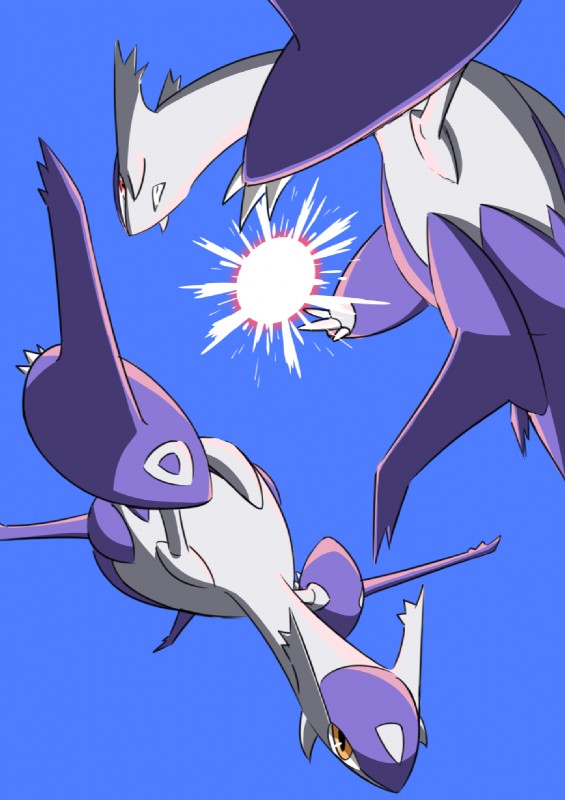 duo eon_duo female feral legendary_duo looking_at_viewer male red_eyes simple_background teeth yellow_eyes unknown_artist nintendo pokemon generation_6_pokemon legendary_pokemon mega_evolution mega_latias mega_latios pokemon_(species) scalie hi_res