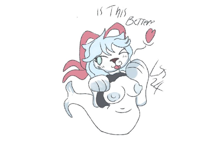 anthro areola belly big_breasts blue_eyes blue_hair blue_nipples blush bow_ribbon breasts clothed clothing clothing_lift female flashing flippers fur hair heart_symbol nipples nude one_eye_closed shirt shirt_lift simple_background simple_coloring solo tail tank_top text tongue tongue_out topwear transformation wink lewdstuffstack celtic_mythology european_mythology mythology karbi mammal marine mythological_creature mythological_marine pinniped seal selkie 2024