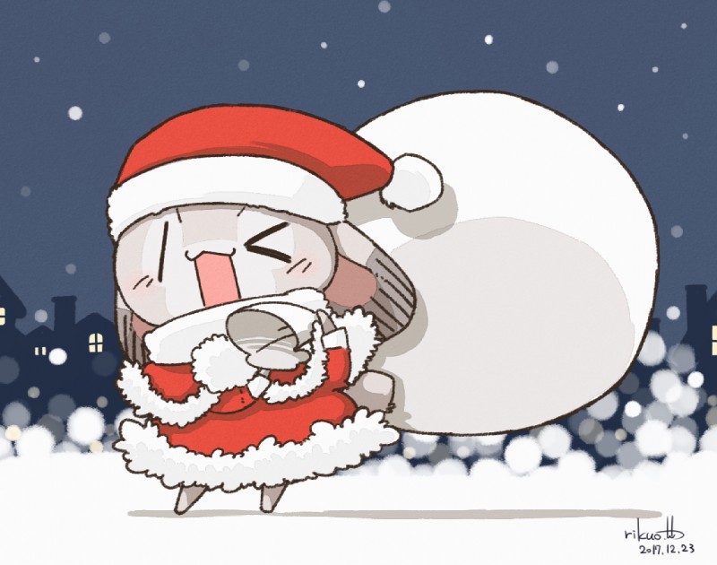 anthro chibi clothing costume female fur grey_hair hair holidays kemono santa_costume snow solo rikuo_(artist) christmas disney padoru zootopia judy_hopps santa_claus lagomorph leporid mammal rabbit 2017