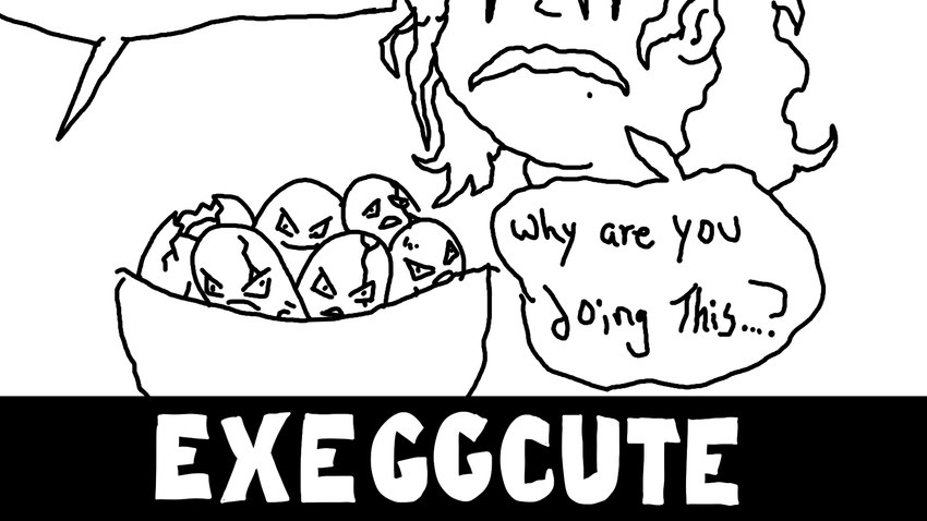 ambiguous_gender angry bowl container cracks dialogue ellipsis female feral force_feeding forced group hair open_mouth question_mark questioning_ellipsis sad simple_background speech_bubble text wavy_mouth white_background white_text ergomancy 4chan nintendo pokemon you_have_to_eat_all_the_eggs egg_creature exeggcute generation_1_pokemon human mammal pokemon_(species) 16:9 2020 black_and_white digital_drawing_(artwork) digital_media_(artwork) english_text hi_res meme monochrome species_name widescreen