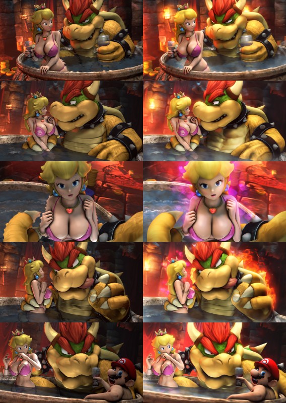 anthro areola armband big_breasts bikini bowser_logo bracelet breasts cleavage clothed clothing collar erect_nipples female group huge_breasts jewelry logo male muscular muscular_male nipple_outline nipples shell spiked_armband spiked_bracelet spiked_collar spiked_shell spikes spikes_(anatomy) swimwear two-piece_swimsuit urbanator mario_bros nintendo bowser mario princess_peach human koopa mammal scalie 2016 3d_(artwork) absurd_res digital_media_(artwork) hi_res