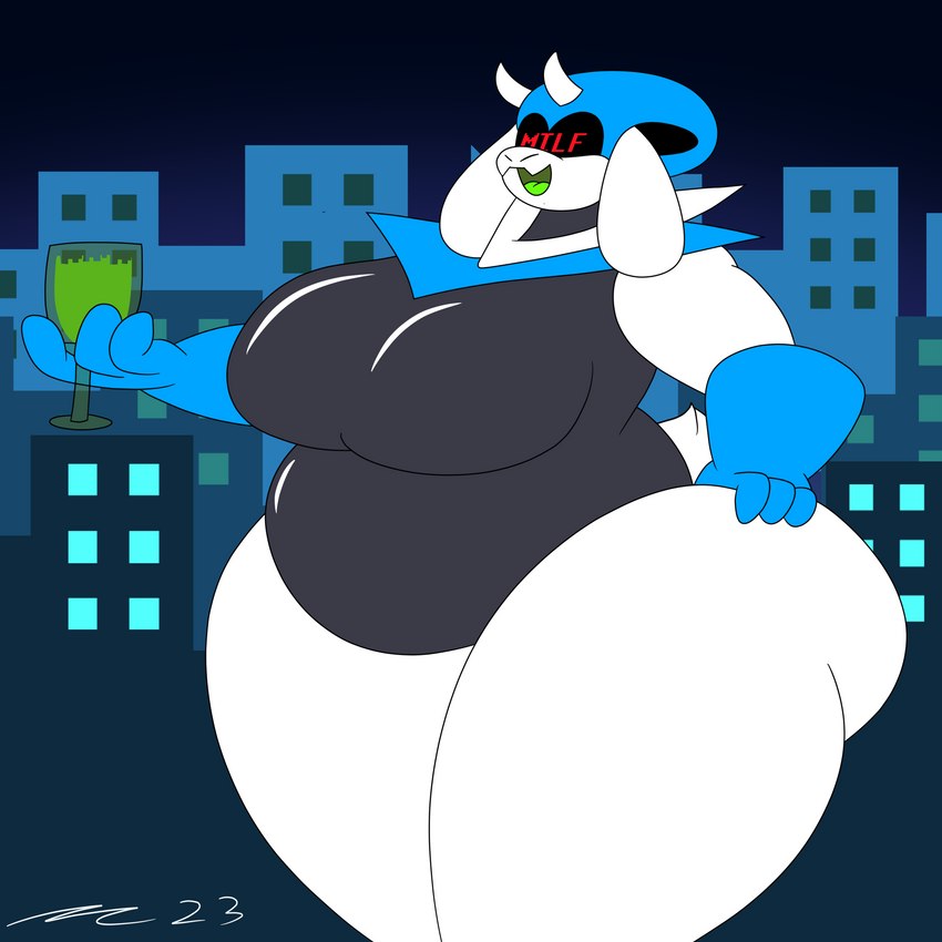 anthro big_breasts big_butt breasts butt clothing container cosplay cup drinking_glass female glass glass_container glass_cup gloves hand_on_butt hand_on_own_butt handwear mature_female queen royalty slightly_chubby smile thick_thighs white_body wine_glass dirtymac deltarune undertale undertale_(series) queen_(deltarune) toriel boss_monster_(undertale) bovid caprine darkner goat mammal 1:1 absurd_res hi_res